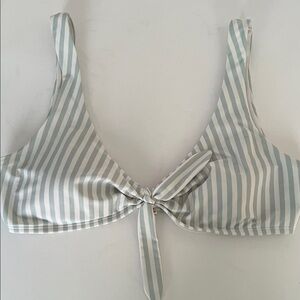 Hollister White and light blue Striped Front tie  Bikini Top